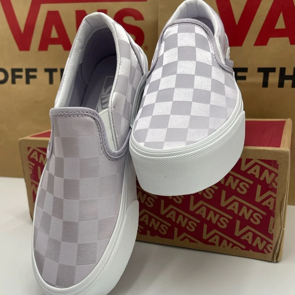 Vans Classic Slip-On Stackform Satin Checkerboard Lilac VN000CN1LLC Platform